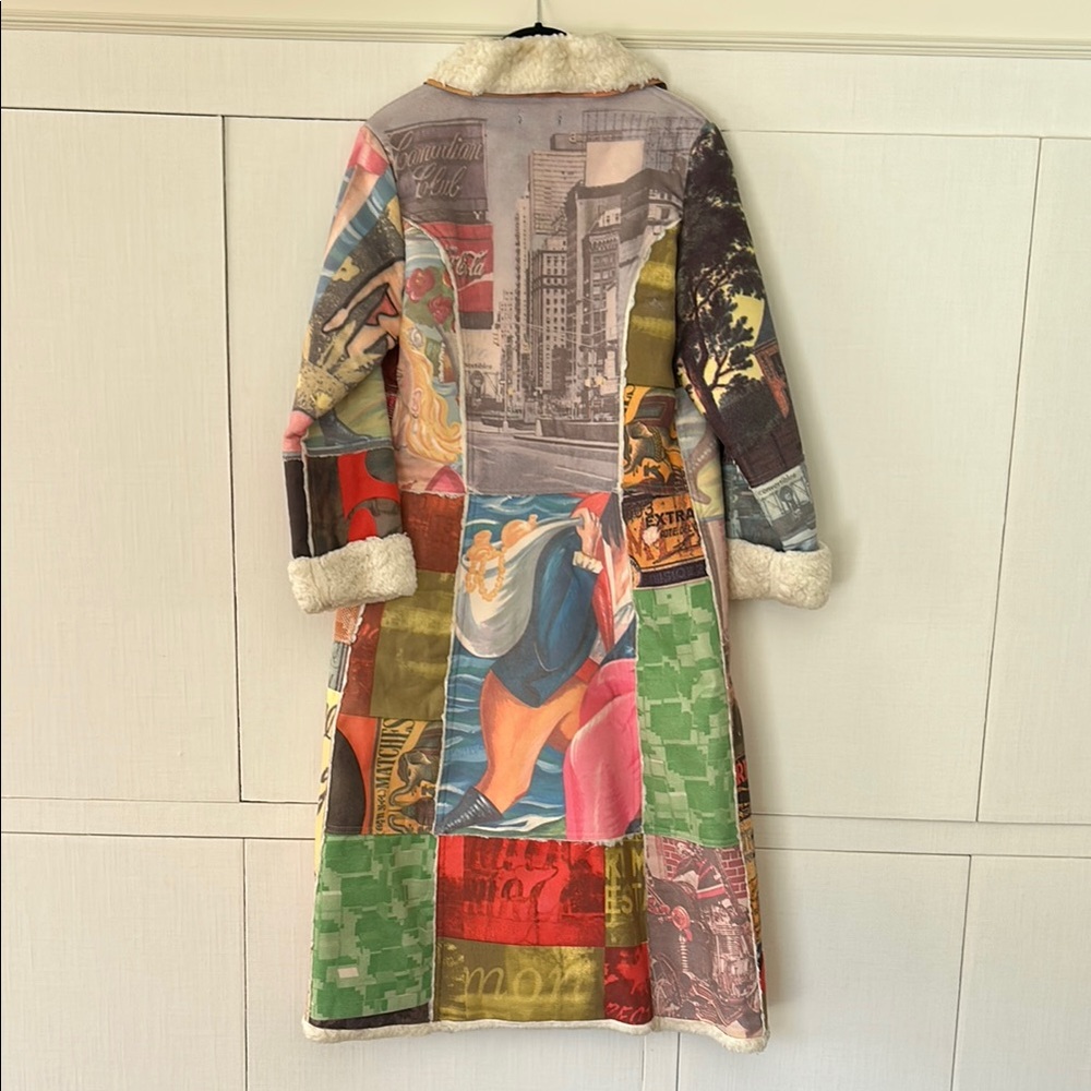 Patchwork Long Coat with Shearling Collar - Picture 5 of 5